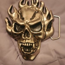 Gold Metal Skull Flame Interchangeable Belt Buckle for Men