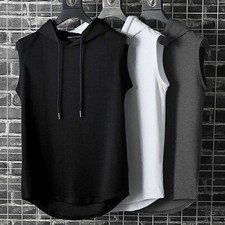 Men Workout Hooded Tops Bodybuilding Muscle T Shirt Sleeveless Gym Hoodies