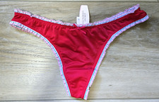 NWT Vintage Victoria's Secret Red Silky Smooth Ruffled V-String Bows Panties S