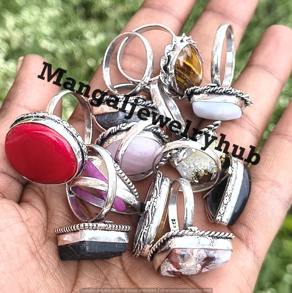 Vendita anelli corallo e pietre preziose miste argento sterling 925 placcato lotto gioielli all'ingrosso
