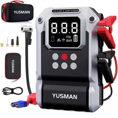 YUSMAN Compressore pompa aria booster batteria auto avviamento 8000A + borsa trasporto