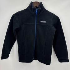 Columbia Fleece Jacket Boys Small 8 Black Mock Neck Patch Logo Outdoor Zip Up