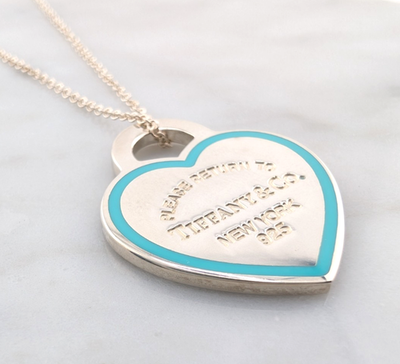 Tiffany & Co Sterling Silver 925 Blue Enamel Framed Heart Tag