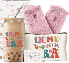 Best Dog Mom Gifts for Women, Dog Themed Gifts Set with Glass Cup, Funny Birthda