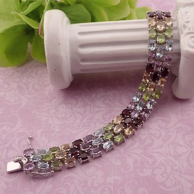 ADI 6+ Carat Garnet Citrine Peridot Topaz Amethyst Sterling Silver Bracelet 34g