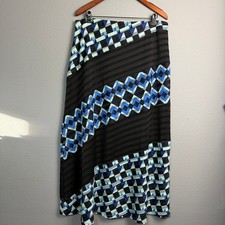 NWT Cato XL Maxi Skirt Geometric Diagonal Print Blue Mint Mesh Paneled Lined