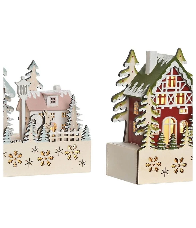 Casetta Natalizia in Legno con Luci LED Villaggio di Natale Rosa o Rosso 21 cm, fotografia 9 di 9