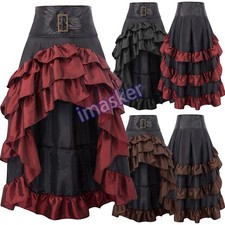 Women Banquet Irregular Long Gothic Victorian Dress Retro Steampunk Lace Skirt