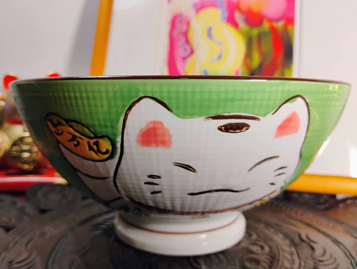 JapanBargain Japanese Porcelain Bowls (Set Of 2) - 6.25" Maneki Neko Lucky Cat, Ramen/Pho Bowl, Microwave & Dishwasher Safe
