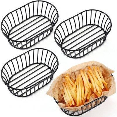 4 Pcs Wire Bread Basket 8.5 x 5.5 Inch Oblong Black Iron Wire Baskets for Ser...