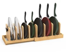 Expandable Pot Lid Organizer with 10 Adjustable Dividers, Bamboo Pots and Pan...