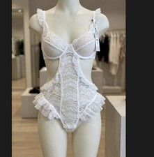 Tezenis White Floral Lace & Polka Dot Bodysuit - NWT - Size 36B / 80B