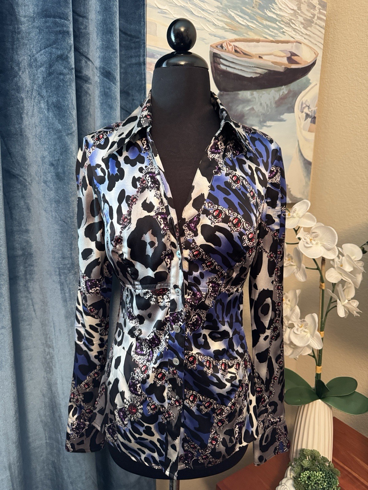 CACHE Silk Blouse Button Down Size Small - image 1