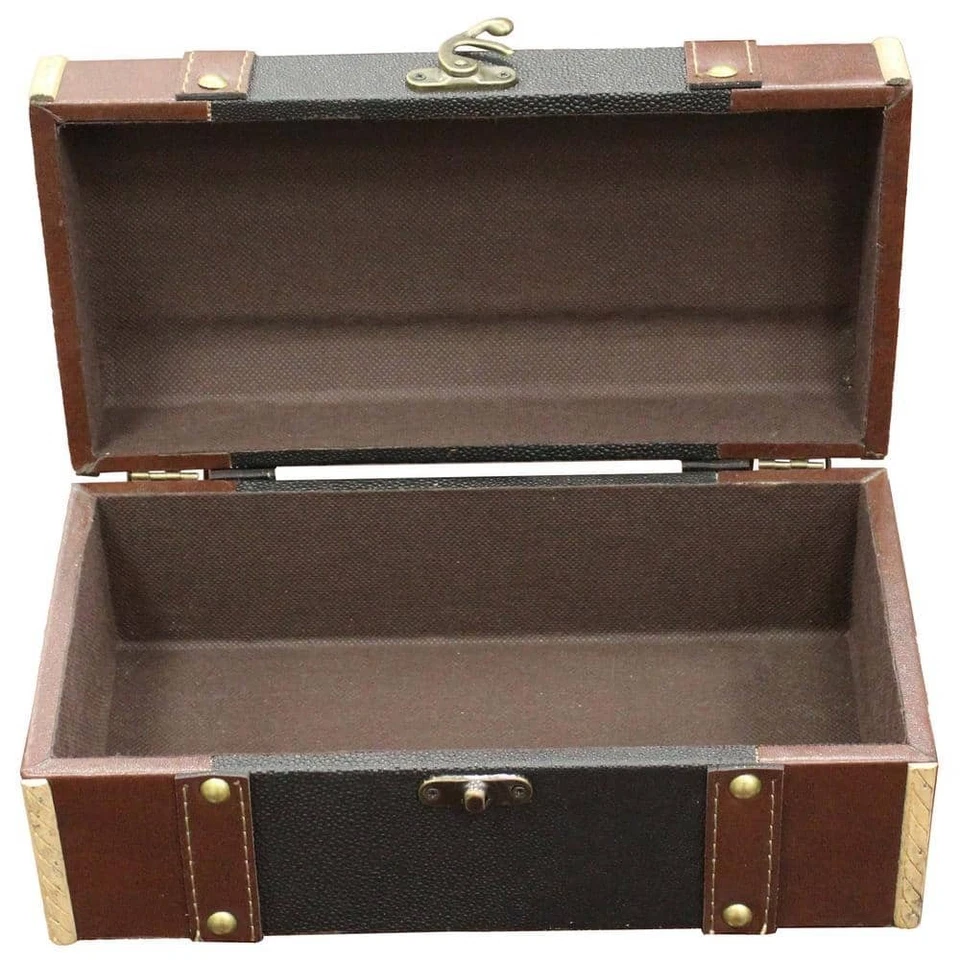 Treasure Chest Shoe Box Brown Wooden Faux leather Keepsake Jewelry Photo Storage - Image 4 of 4