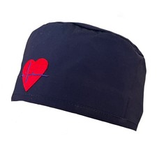 Navy Blue Heart Beat EKG Surgical Scrub Cap Hat
