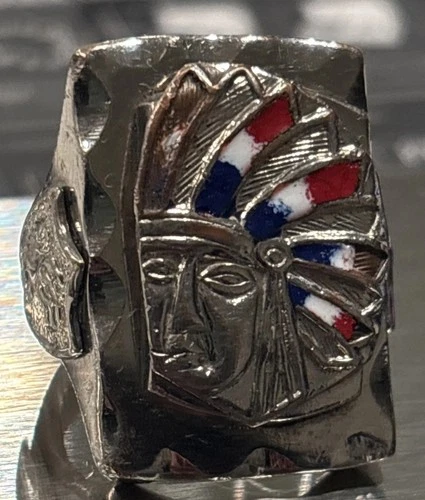 Biker Ring Warrior Signed Mexico Silver Sterling Sz 8 HEAVY 25g