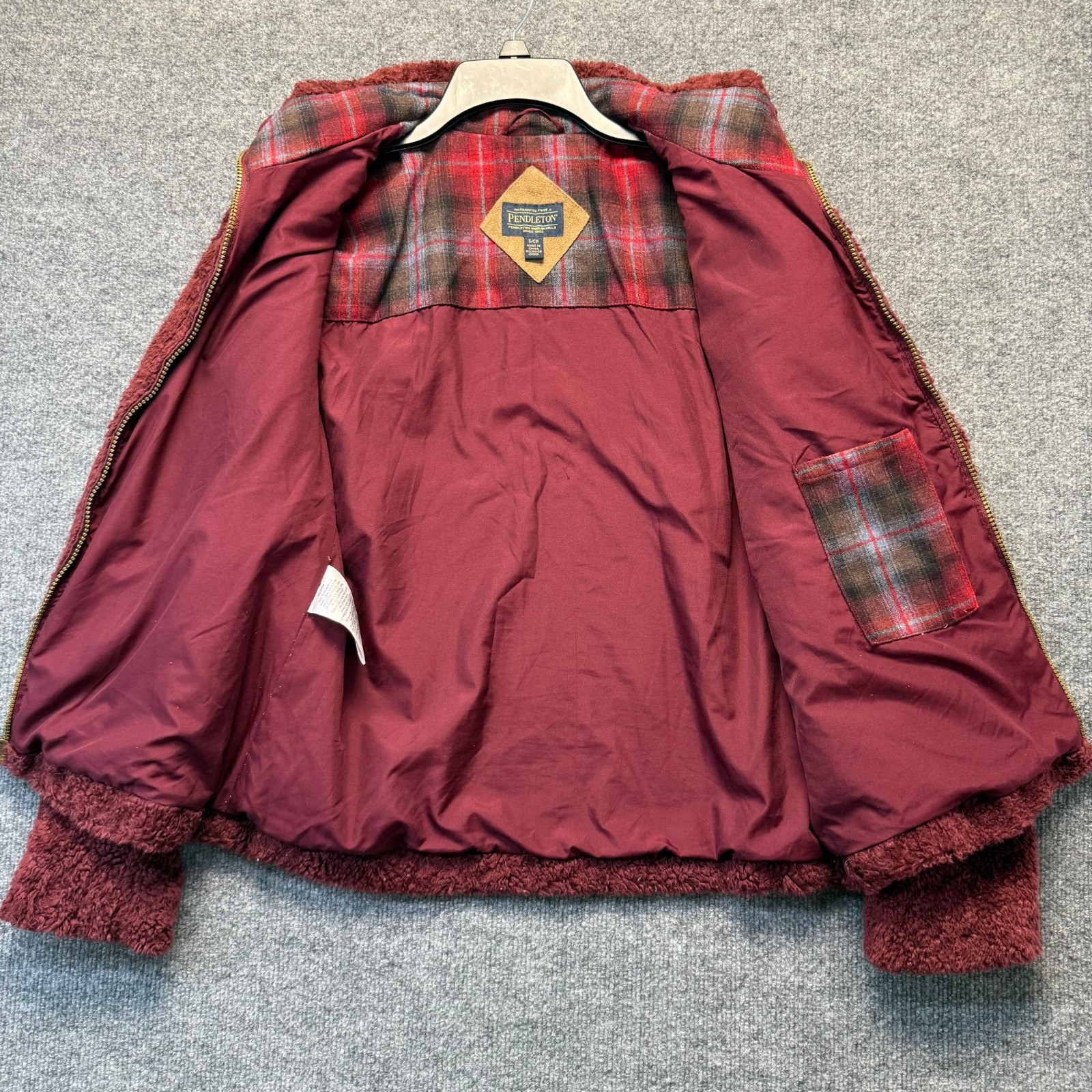 Pendleton Teddy Jacket Womens Small Maroon Fleece… - image 3