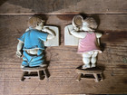 Wall Art Plaques Boy & Girl Bathroom Stool PAIR , 1966 VINTAGE 9” SEXTON Metal — photo 1