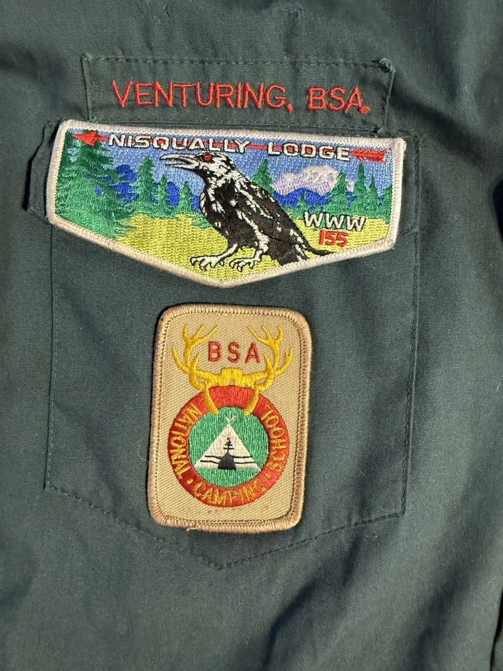 Venturing Boy Scout Shirt Mens 2XL Green S/S Uniform Patches Neckerchief VTG USA - Image 2 of 4