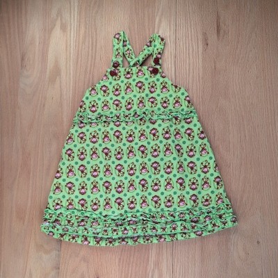 Green Corduroy Jumper Dress 2T Monkey Polka Dot Ruffles Adjustable Button Straps