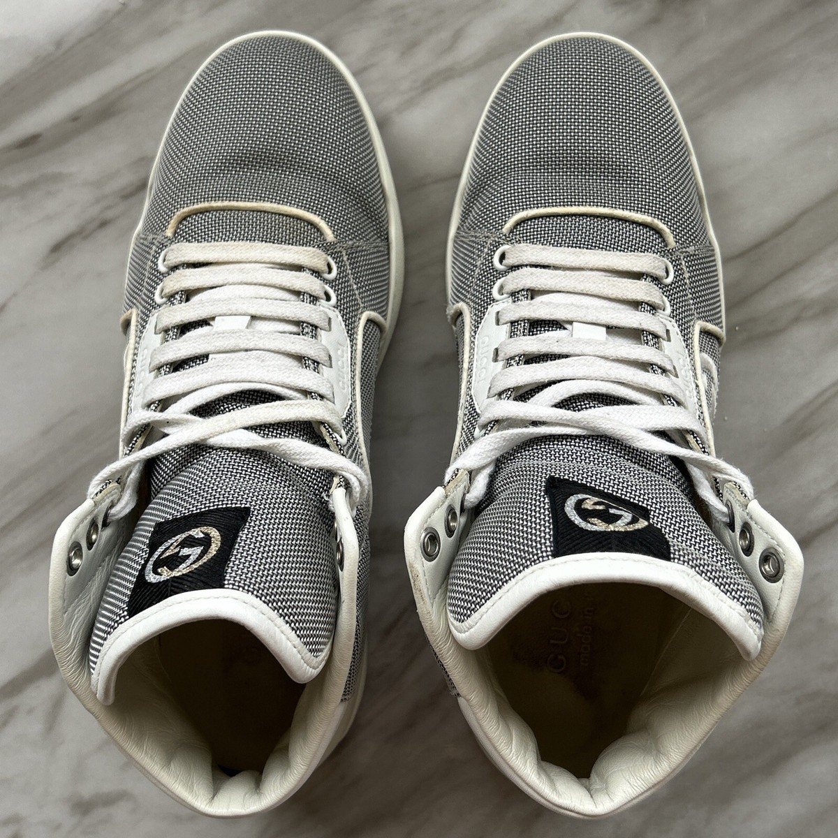 Mens Gucci Rosso High Top Lace Up Gray GG Sneaker Size 6G Mens Gucci Rosso High Top Lace Up Gray GG Sneaker Size 6G