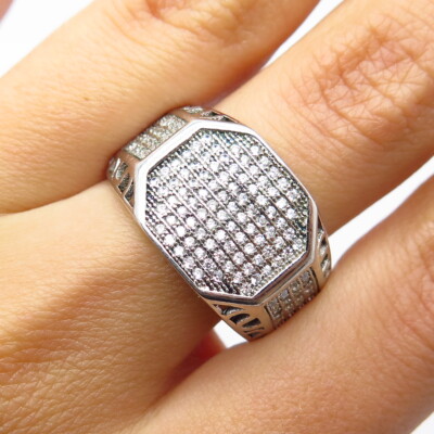 925 Sterling Silver Pave C Z Wide Ring Size 10 | eBay