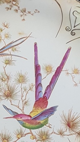 Crown Ducal 9 Inch Cake Plate Hand Painted Tropical Bird Scene Dated 1920 - 1930 - Imagen 2 de 10