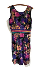 Positive Attitude Vintage Dress Floral/Leopard Print OPEN BACK 80s Size 10P