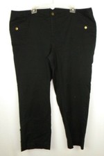 Avenue Straight Leg Black Flat Front Roll Tab Pants Women's 18 Cotton Blend EUC 