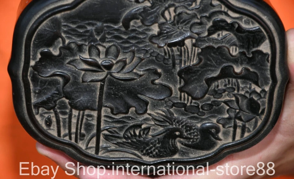 Joyero de animales de pato mandarín flor talla loto cobre chino antiguo de 6" Foto 3 de 4