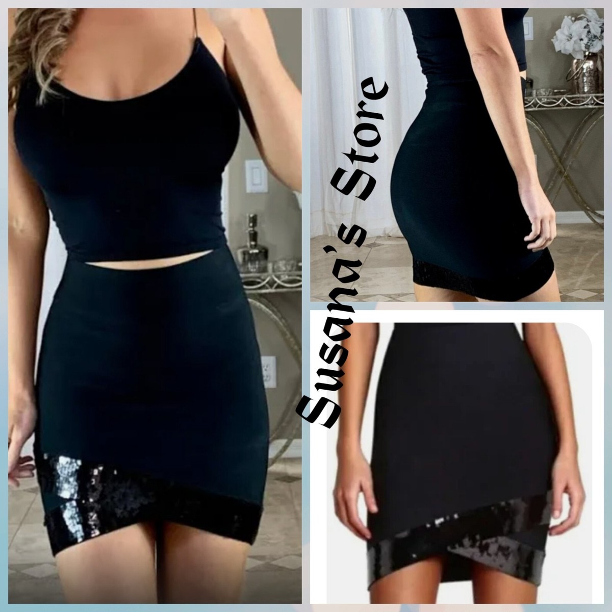 NWT BCBG MAXAZRIA SIZE XXS Black Bandage Asymmetrical Sequin Trim Mini Skirt  | eBay