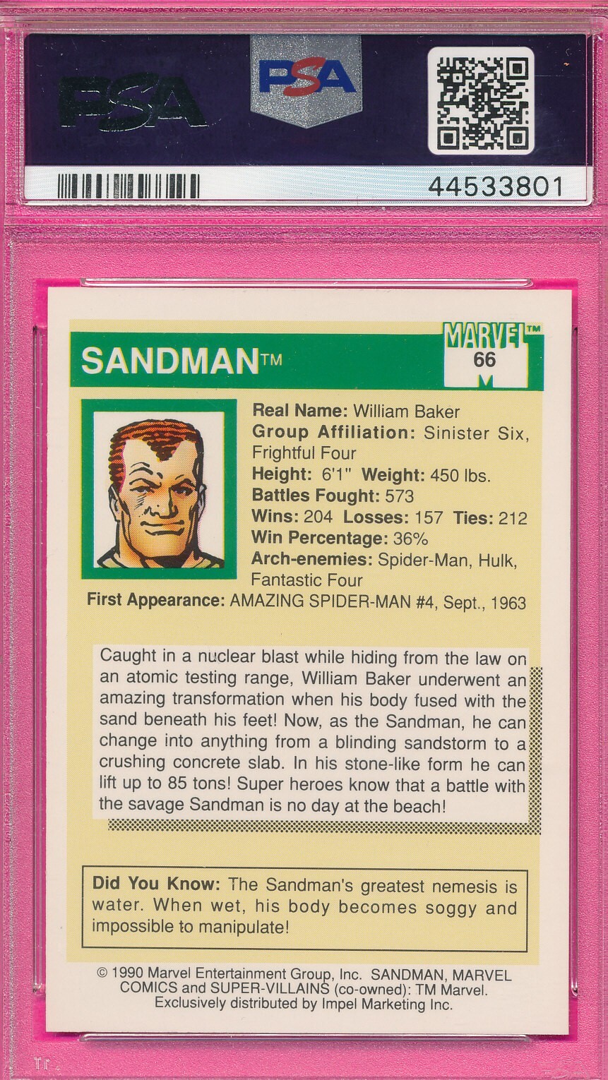 SANDMAN SUPER-VILLAIN 1990 MARVEL COMIC UNIVERSE #66 MCU GRADED PSA 9 MINT TPHLC view 2