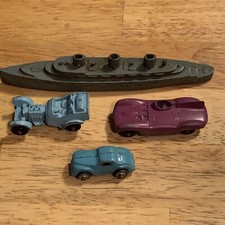 4 Vintage Lot Tootsie Toy Ship Diecast 6" Boat Freight Roadster Jaguar Purple