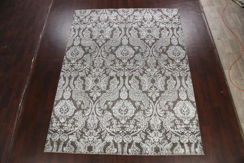 Vegetable Dye Versace Design Area Rug DARK BROWN/ SILVER Hand-knotted 8'x10' - Image 2 of 4