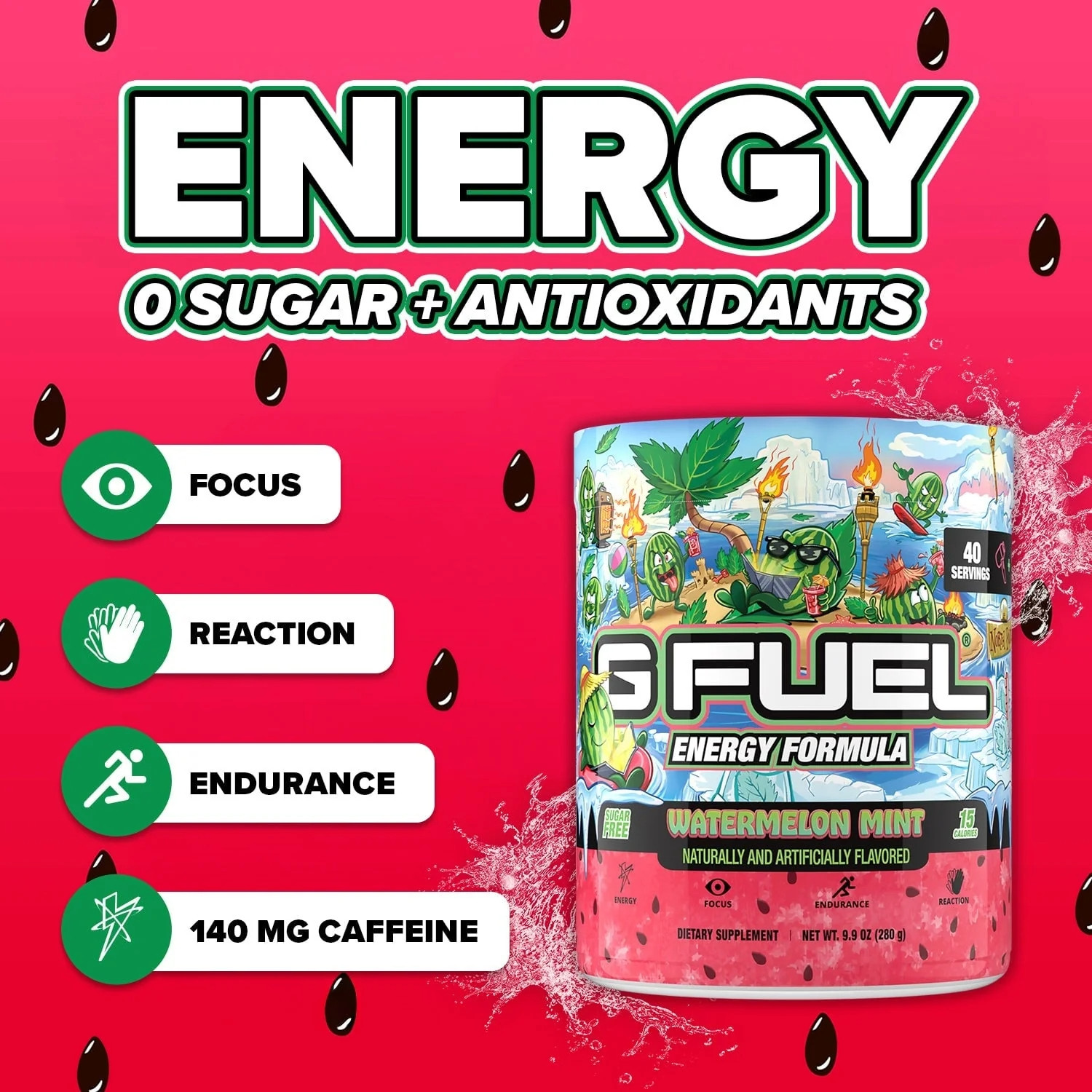 G Fuel Watermelon Mint Tub | Energy Drink Powder | 40 Servings | UK | GFUEL