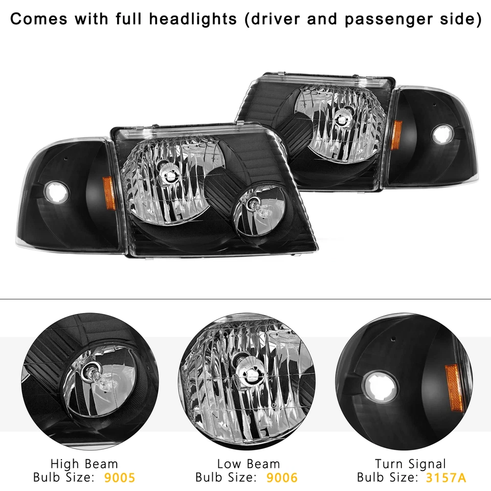 Par de faros negros + luces de señalización de esquina para Ford Explorer 2002 2003 2004 2005 Foto 3 de 4