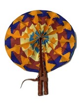 Kente African Multi Colored Traditional Folding Hand Fan 12 Inch Made in Ghana 