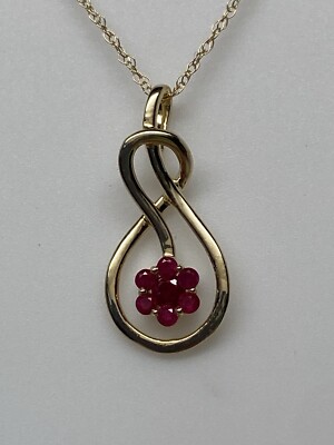 10K massiver Gelbgold natürlicher Rubin Edelstein Blume Anhänger mit Kette NEU