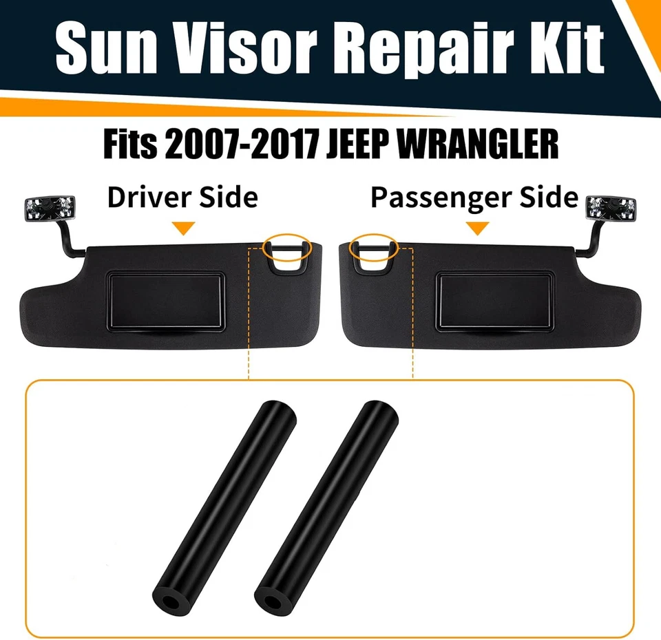 Kit de reparación de parasol negro 2 piezas parasol derecho y derecho para Jeep Wrangler JK JKU para 07-17 Foto 2 de 4