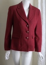 Talbots Sz 6 Rosy Red Cranberry T Logo Buttons Blazer Jacket 100 Wool