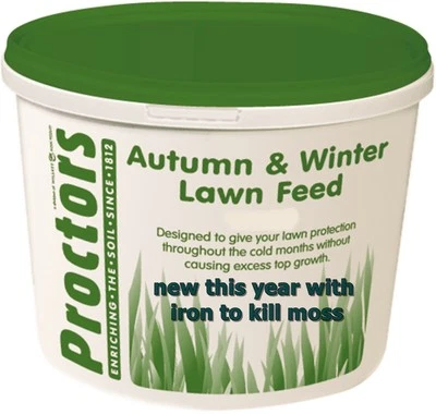 New 5kg tub of New Proctors Autumn and Winter lawn feed with iron to kill moss