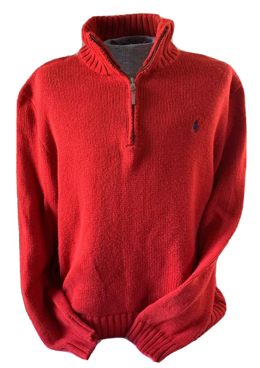 POLO RALPH LAUREN RED 3/4 ZIP PULLOVER SWEATER, BLUE LABEL, MEN’S EXTRA  LARGE XL