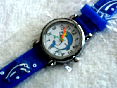 Child's, KIDS 27mm Silver Tone Watch with Dolphins, Patterned ON FACE & BAND