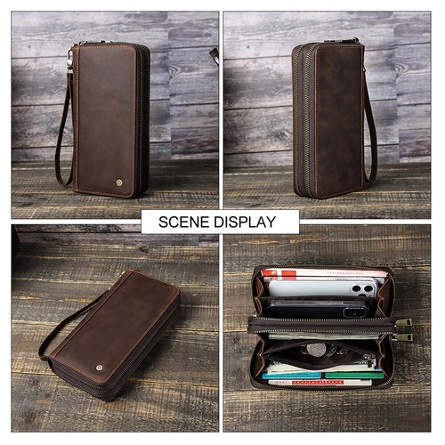 Genuine Leather Men's Wallet Clutch Bag Multi Card Holder Long Wallets Purse Bag - Picture 5 of 16