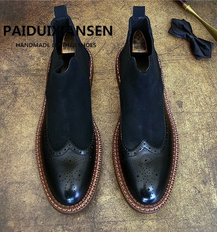 Botas Chelsea británicas de cuero de gamuza real talladas con punta de ala para hombre calzado de negocios Foto 4 de 4