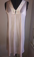 Vintage Lorraine Nightgown Pink Sleeveless Lingerie Embroidered Flowers Small