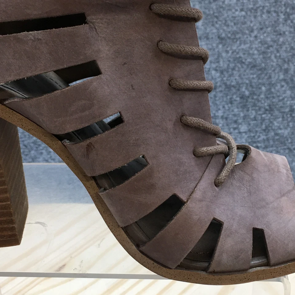 Salto BCB Generation feminino 7,5 M couro marrom gladiador com cadarço bloco peep toe - Imagem 2 de 4