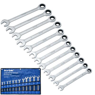 BlueSpot 12-teiliges Kombination Ratsche Schlüssel Set Spezialeinsätze Ringkopf 8 mm - 19 mm