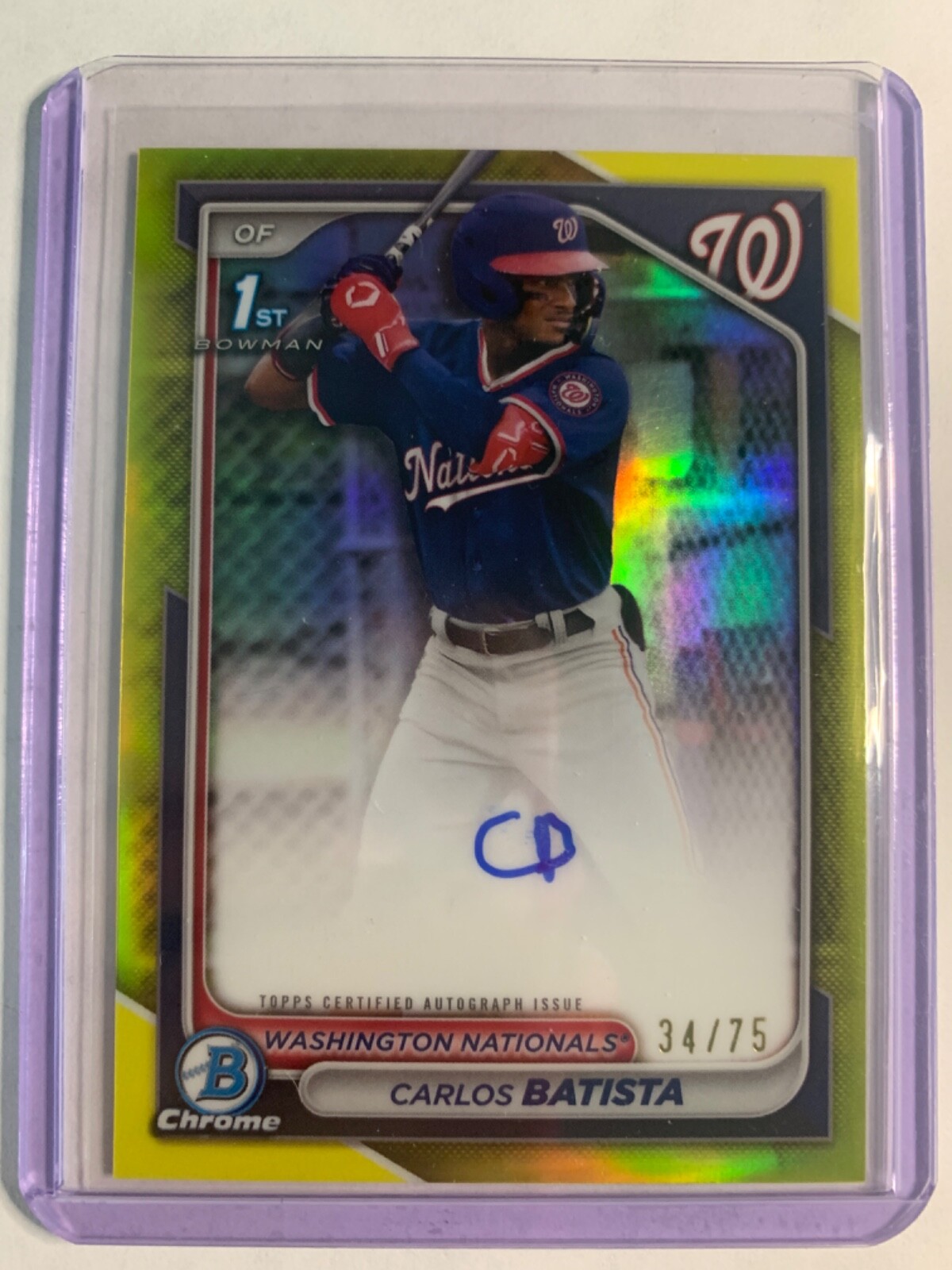 Carlos Batista 2024 1st Bowman Chrome Yellow Refractor Auto #D/75 SSP Nationals