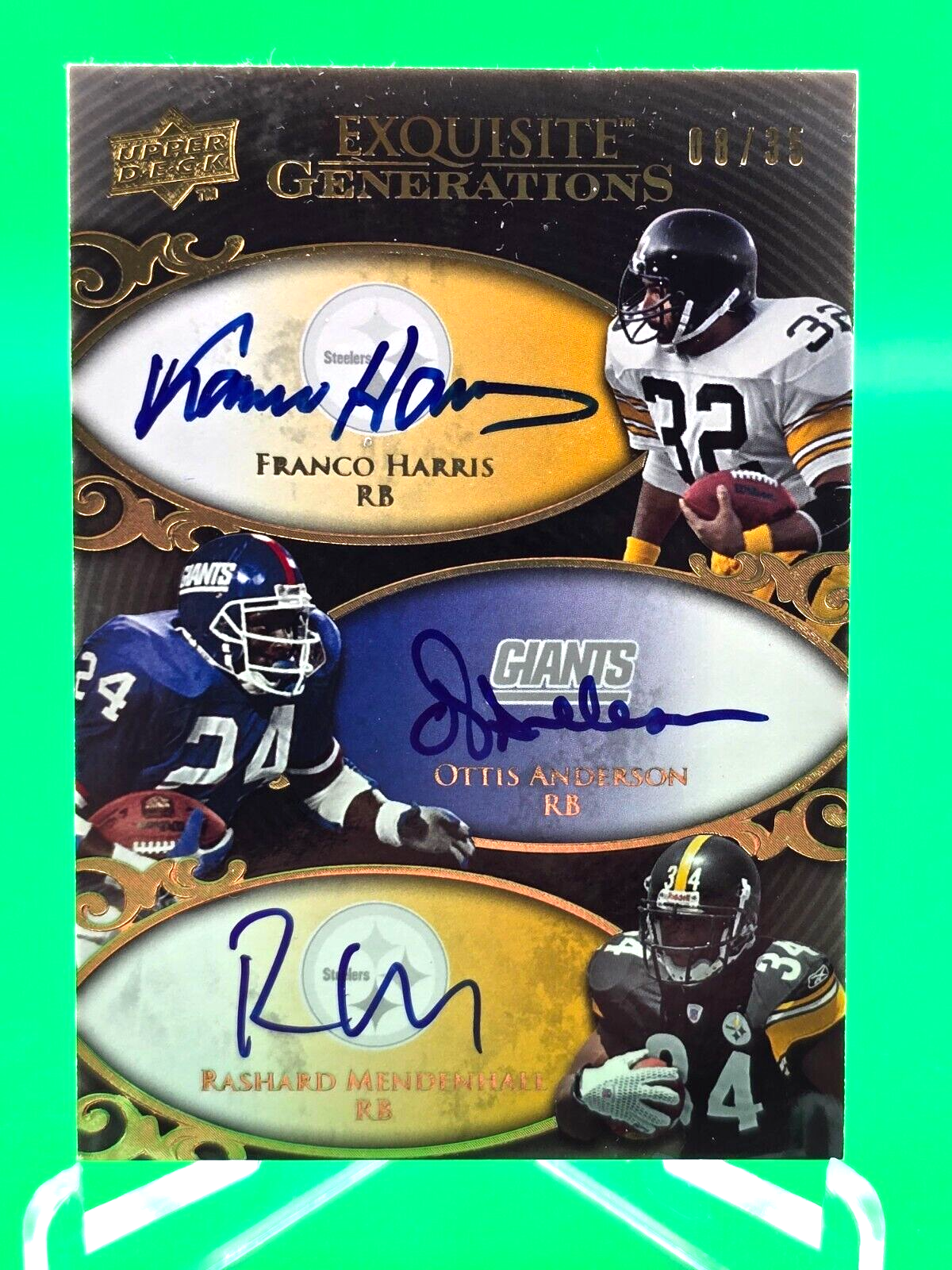 Franco Harris Pittsburgh Steelers 2008 UD EXQUISITE GENERATIONS OTTIS ANDERSON MENDENHALL AUTO 8/35 